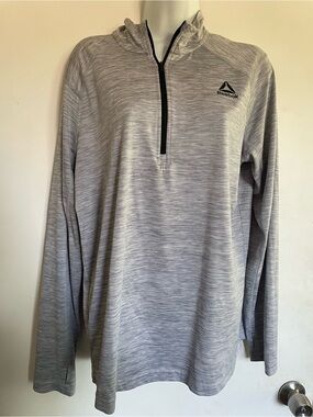 Reebok Light Gray Heather Zip Pullover with Black Logo Trim